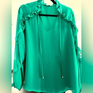 Womens Calvin Klein XL Green Ruffle Sleeve Blouse